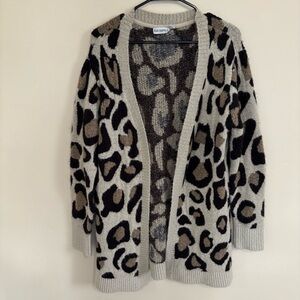 Black, Brown, Beige Cardigan Sweater Fall Bold‎ Leopard Print Size L